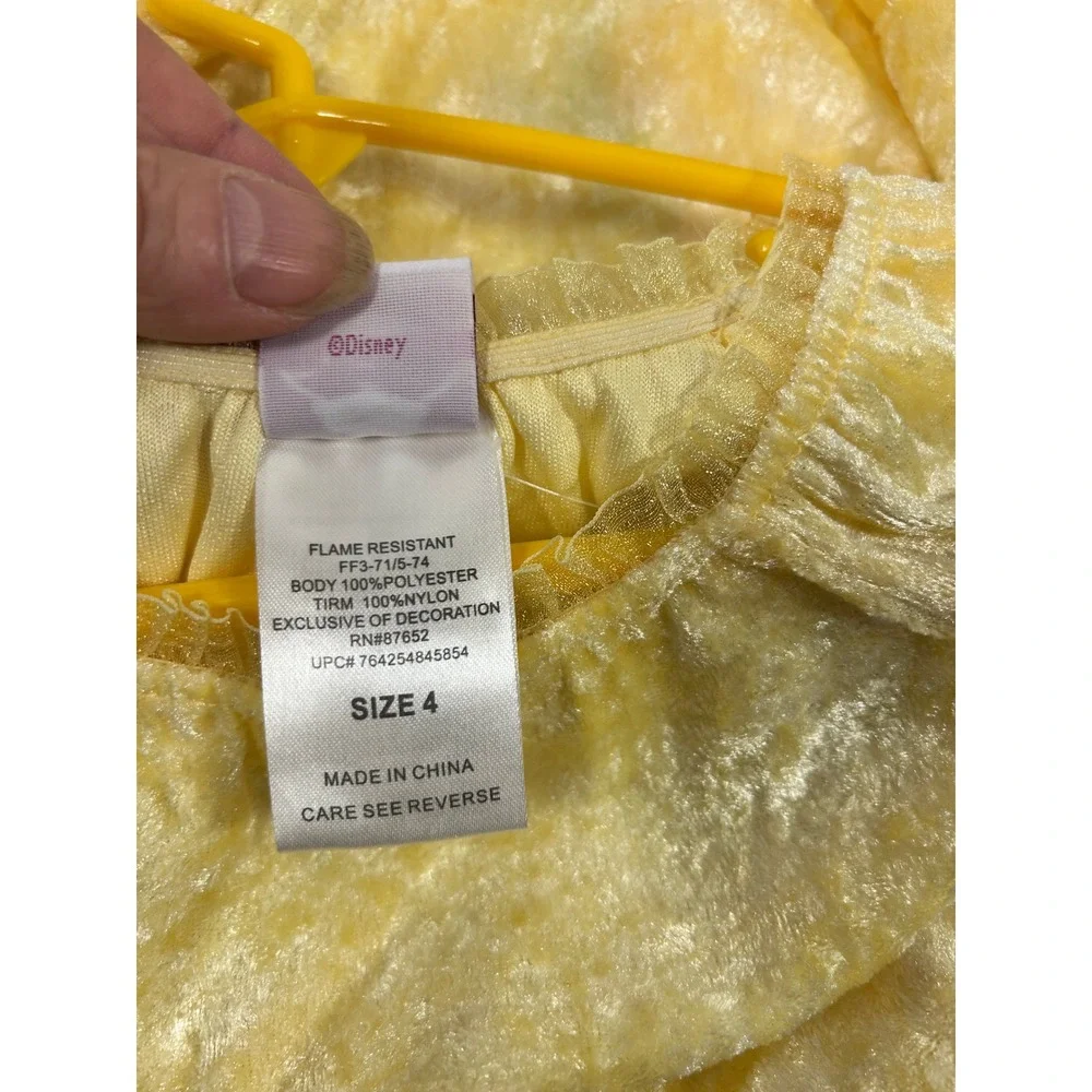 Disney Princess Belle Nightgown Size 4 Yellow Crushed Velvet Belle‎ Graphic Kids - Picture 5 of 6